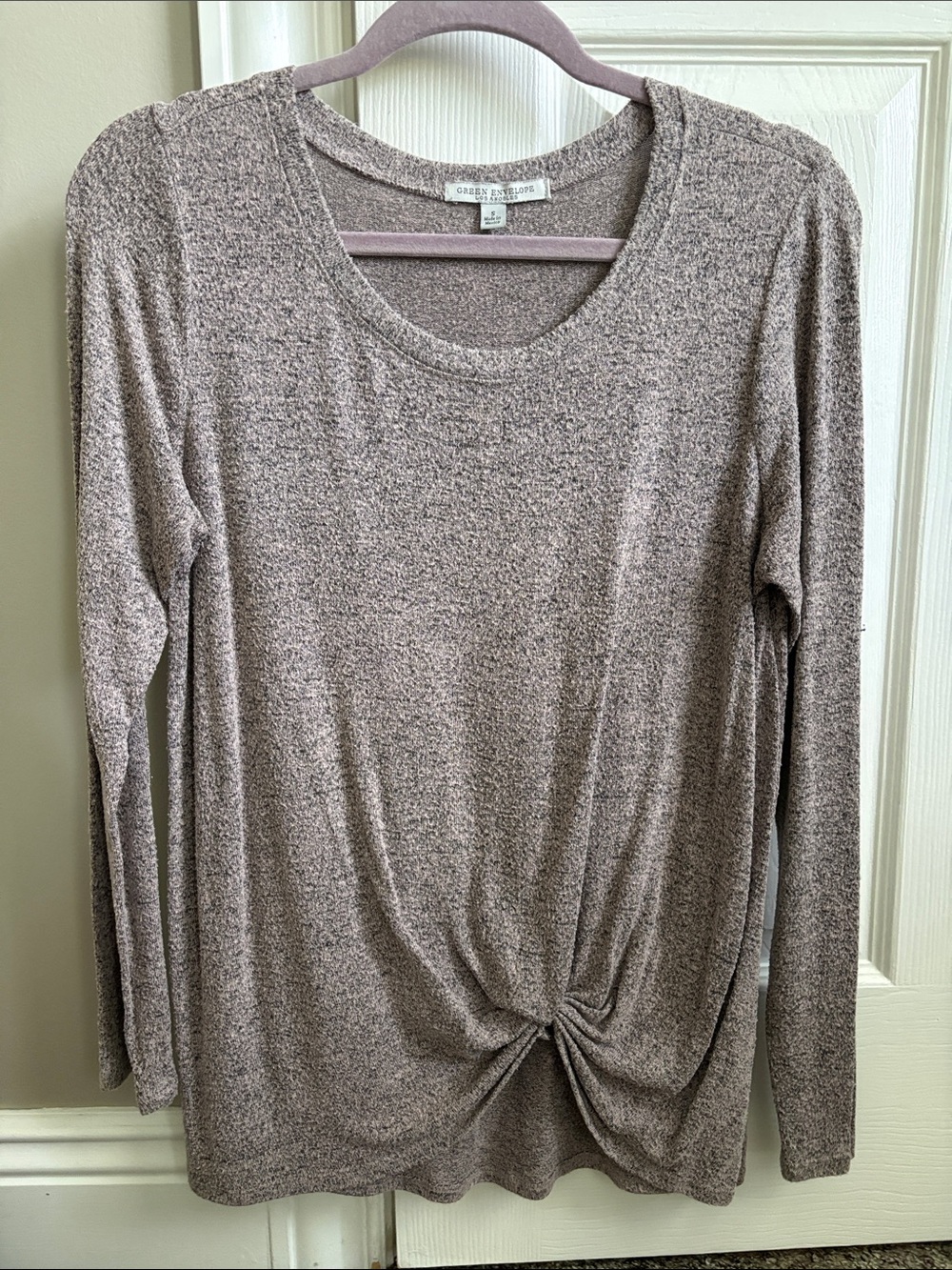 Green Envelope Twist-Front Long Sleeve Top - Taupe Heather